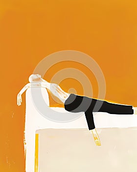 Vibrant Minimalistic Fine Art Print of a Person on a Couch: The Impression of Entrapment