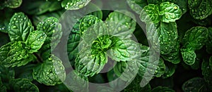 Vibrant Mint Leaves With Water Droplets