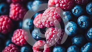 Vibrant Mixed Berries Closeup: Raspberries and Blueberries Texture