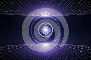 Vibrant Modern Abstract Digital Illustration Glowing Sphere Cosmic Space Geometric Patterns -