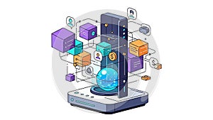 Futuristic Data Infrastructure with 3D Servers, Blocks, and Globe Interface