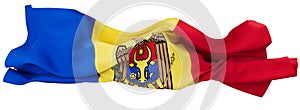 Vibrant Moldovan Flag Waving, Emblazoned with National Coat of Arms