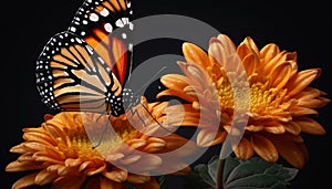 Vibrant monarch butterfly pollinates multi colored daisy in natural beauty generated by AI