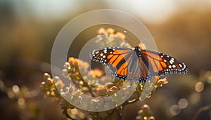 Vibrant monarch butterfly wing in multi colored, macro beauty of nature generated by AI