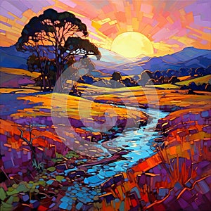 Vibrant Mosaic Australian Landscape Oil Painting By Erin Hanson