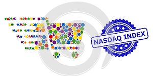 Rubber Nasdaq Index Stamp and Colorful Collage Supermarket Cart photo