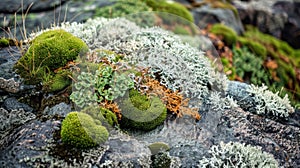 Vibrant Moss and Lichen Flourishing on Rocky Terrain