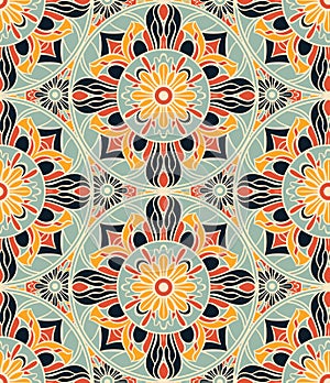 Vibrant motif in pattern with geometric symmetry