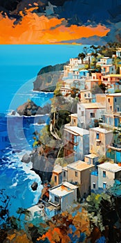 Vibrant Mountain-side Buildings: High-resolution Cinquecento Inspired Seascapes