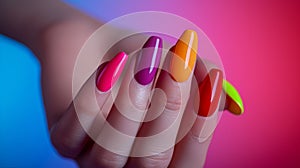 Vibrant Multi-Colored Manicure Close-Up