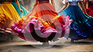 Vibrant multi-colored skirts flying gracefully during a traditional mexican dance celebration photo