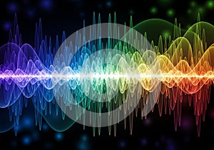 Vibrant, multi-colored waveforms create a dynamic,