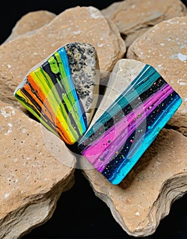 Vibrant Multicolor Fiberoptic Neon Embedded in Stone photo