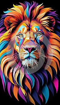 Vibrant Multicolored Lion Art Majestic Digital Lion with Colorful Feathered Mane in 8K, No 04,Generative AI photo