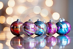 Vibrant Multicolored New Years Balls Creating a Festive Atmosphere on a Bright Background