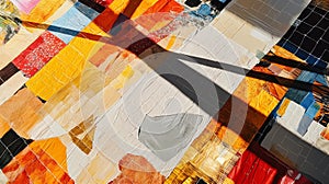 Vibrant Multicolored Patchwork Rug: Intricate Patterns and Textures