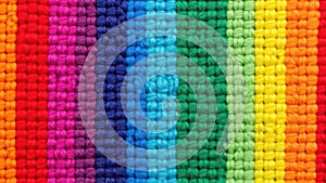 Vibrant multicolored textile with rainbow patterned woven texture