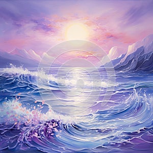 Lavender Symbolism Seascape Abstract: Mythological Imagery In Detailed Oil Painting