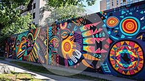 Vibrant mural in an urban setting, celebrating the histories of indigenous cultures. Indigenous Peoples Day, August 9 photo
