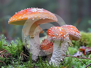 Vibrant mushrooms growing in a lush forest