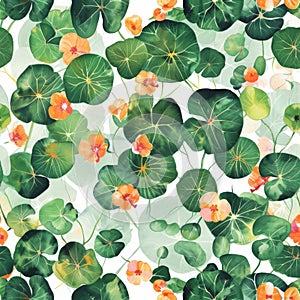 Vibrant Nasturtiums and Lush Water Lily Pads Pattern photo