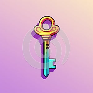 Vibrant Neo-traditional Cartoon Key Vector Illustration