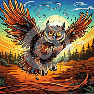 Vibrant Neo-traditional Owl Illustration In Dark Amber