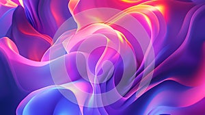 Vibrant neon 3D-shaped fluid waves on a gradient background. Futuristic holographic abstract concept with radiant fluid