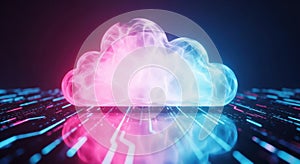 Vibrant neon cloud computing concept with abstract digital data streams