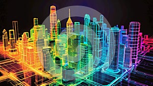 Vibrant Neon Digital Cityscape with Futuristic Skyline