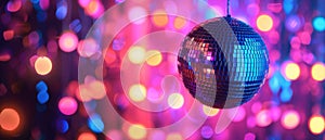 Vibrant Neon Disco Ball Sets The Stage For A Groovy Nightclub Party