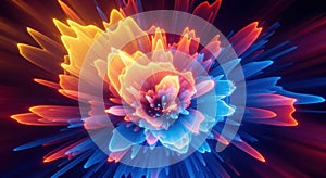 Vibrant neon explosion of color and light abstract burst pattern