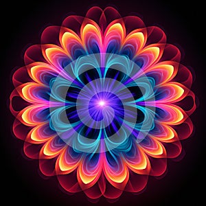 Vibrant Neon Flower: Abstract Psychedelic Realism With Spiritual Symbolism