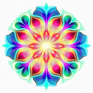 Vibrant Neon Flower: Radiant Tattoo Design With Symmetrical Patterns