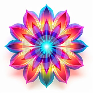 Vibrant Neon Flower Vector Illustration With Symmetrical Patterns