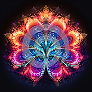 Vibrant Neon Fractal Abstract Flower: Psychedelic Realism Art