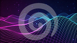 Futuristic digital mountain landscape wireframe background for data visualization and design.