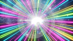 Vibrant Neon Light Streaks Exploding in Smoke Background