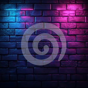 Vibrant Neon Lights Illuminate Dark Brick Wall Background Texture