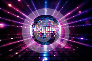 Vibrant neon lit background with a 3D rendered shiny disco ball