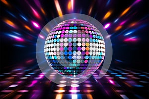 Vibrant neon lit background with a 3D rendered shiny disco ball