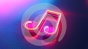 Vibrant neon music note on colorful gradient background. concept of music, futurism, and digital aesthetics photo