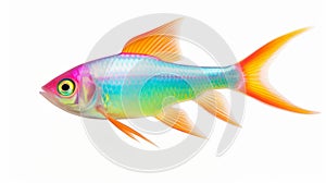 Vibrant Neon Tetra Fish On White Background - A Chromatic Joy
