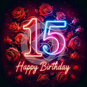 Vibrant Neon 15th Birthday with Roses photo