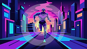 The vibrant neonlit streets of the virtual city seem to pulse with energy as the runner picks up speed fueled by the photo