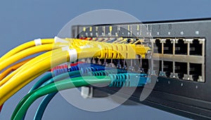 Vibrant Network Cables Connected to a Switch