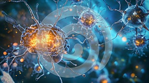 Vibrant neural network with glowing synaptic connections