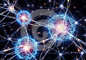 Neural network visualization featuring interconnected neurons