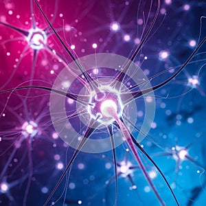 Vibrant Neuron Network Illustration with Glowing Synapses and Electrical Activity