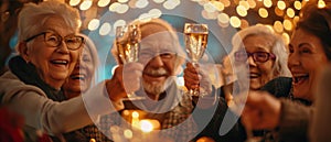 Vibrant New Year Celebration With Elderly Friends Embracing Joyfully